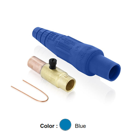 Leviton 16D37-UB, 16 Series Taper Nose Single Pole Cam-Type Female Plug, Contact & Insulator, Detachable, Industrial Grade, 400 Amp Max, 600 VAC/DC Max, Crimp Tube Termination, 3/0 - 4/0 AWG, Blue