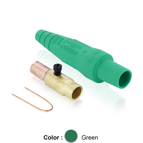 Leviton 16D37-UG, 16 Series Taper Nose Single Pole Cam-Type Female Plug, Contact & Insulator, Detachable, Industrial Grade, 400 Amp Max, 600 VAC/DC Max, Crimp Tube Termination, 3/0 - 4/0 AWG, Green