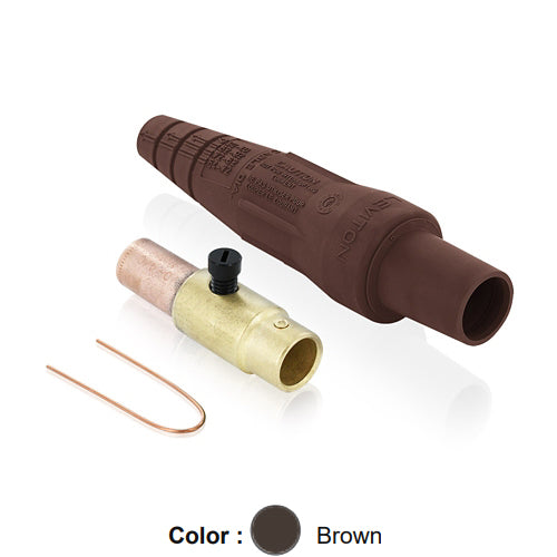 Leviton 16D37-UH, 16 Series Taper Nose Single Pole Cam-Type Female Plug, Contact & Insulator, Detachable, Industrial Grade, 400 Amp Max, 600 VAC/DC Max, Crimp Tube Termination, 3/0 - 4/0 AWG, Brown
