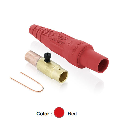 Leviton 16D37-UR, 16 Series Taper Nose Single Pole Cam-Type Female Plug, Contact & Insulator, Detachable, Industrial Grade, 400 Amp Max, 600 VAC/DC Max, Crimp Tube Termination, 3/0 - 4/0 AWG, Red