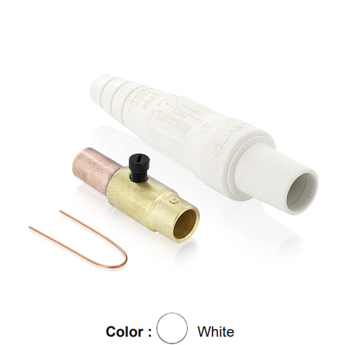 Leviton 16D37-UW, 16 Series Taper Nose Single Pole Cam-Type Female Plug, Contact & Insulator, Detachable, Industrial Grade, 400 Amp Max, 600 VAC/DC Max, Crimp Tube Termination, 3/0 - 4/0 AWG, White