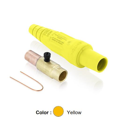 Leviton 16D37-UY, 16 Series Taper Nose Single Pole Cam-Type Female Plug, Contact & Insulator, Detachable, Industrial Grade, 400 Amp Max, 600 VAC/DC Max, Crimp Tube Termination, 3/0 - 4/0 AWG, Yellow
