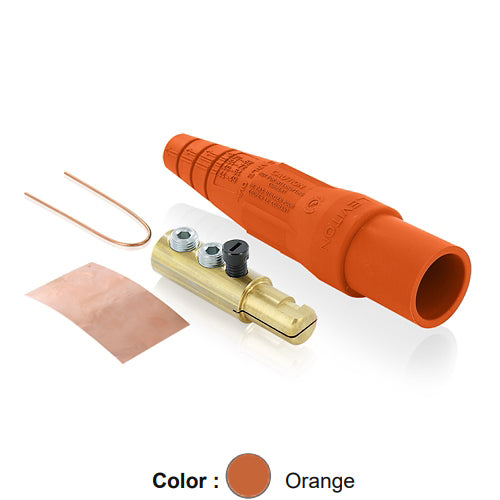 Leviton 16D44-UO, 16 Series Taper Nose Single Pole Cam-Type Male Plug, Contact & Insulator, Detachable, Industrial Grade, 190 Amp Max, 600 VAC/DC Max, Double Set Screw Termination, #6 – #2 AWG, Orange