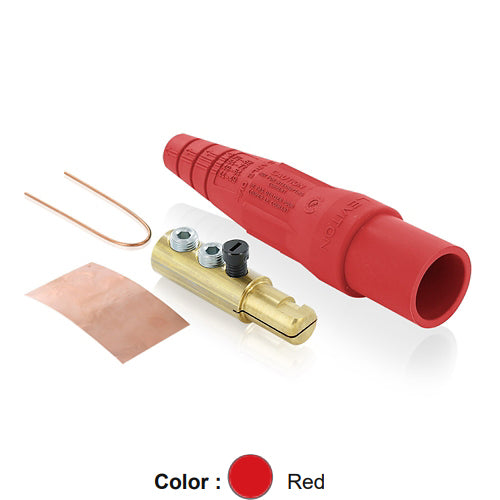 Leviton 16D44-UR, 16 Series Taper Nose Single Pole Cam-Type Male Plug, Contact & Insulator, Detachable, Industrial Grade, 190 Amp Max, 600 VAC/DC Max, Double Set Screw Termination, #6 – #2 AWG, Red