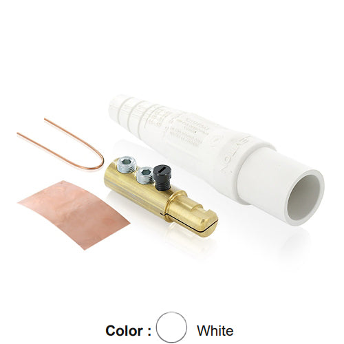 Leviton 16D44-UW, 16 Series Taper Nose Single Pole Cam-Type Male Plug, Contact & Insulator, Detachable, Industrial Grade, 190 Amp Max, 600 VAC/DC Max, Double Set Screw Termination, #6 – #2 AWG, White
