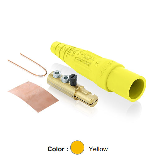 Leviton 16D44-UY, 16 Series Taper Nose Single Pole Cam-Type Male Plug, Contact & Insulator, Detachable, Industrial Grade, 190 Amp Max, 600 VAC/DC Max, Double Set Screw Termination, #6 – #2 AWG, Yellow