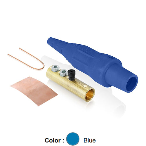 Leviton 16D45-UB, 16 Series Taper Nose Single Pole Cam-Type Female Plug, Contact & Insulator, Detachable, Industrial Grade, 190 Amp Max, 600 VAC/DC Max, Double Set Screw Termination, #6 – #2 AWG, Blue