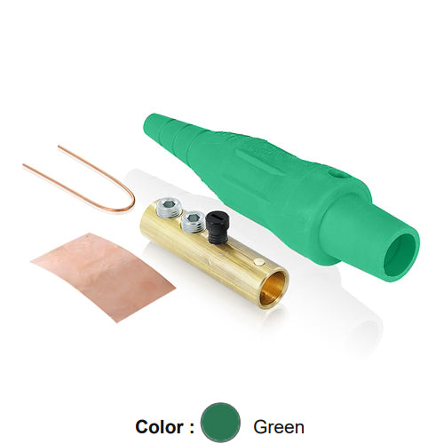 Leviton 16D45-UG, 16 Series Taper Nose Single Pole Cam-Type Female Plug, Contact & Insulator, Detachable, Industrial Grade, 190 Amp Max, 600 VAC/DC Max, Double Set Screw Termination, #6 – #2 AWG, Green