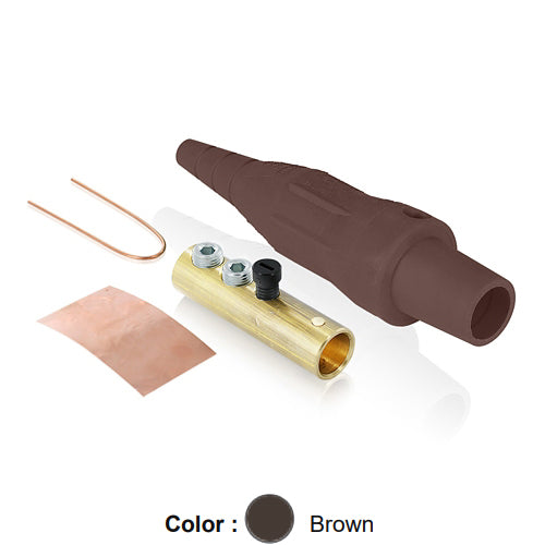 Leviton 16D45-UH, 16 Series Taper Nose Single Pole Cam-Type Female Plug, Contact & Insulator, Detachable, Industrial Grade, 190 Amp Max, 600 VAC/DC Max, Double Set Screw Termination, #6 – #2 AWG, Brown