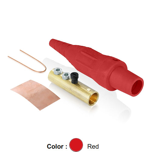 Leviton 16D45-UR, 16 Series Taper Nose Single Pole Cam-Type Female Plug, Contact & Insulator, Detachable, Industrial Grade, 190 Amp Max, 600 VAC/DC Max, Double Set Screw Termination, #6 – #2 AWG, Red