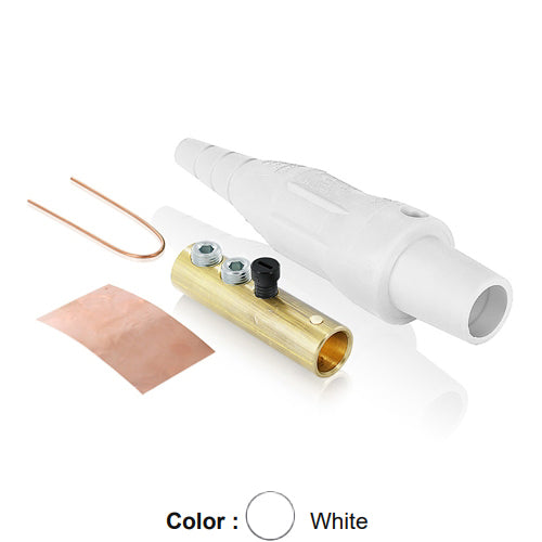 Leviton 16D45-UW, 16 Series Taper Nose Single Pole Cam-Type Female Plug, Contact & Insulator, Detachable, Industrial Grade, 190 Amp Max, 600 VAC/DC Max, Double Set Screw Termination, #6 – #2 AWG, White