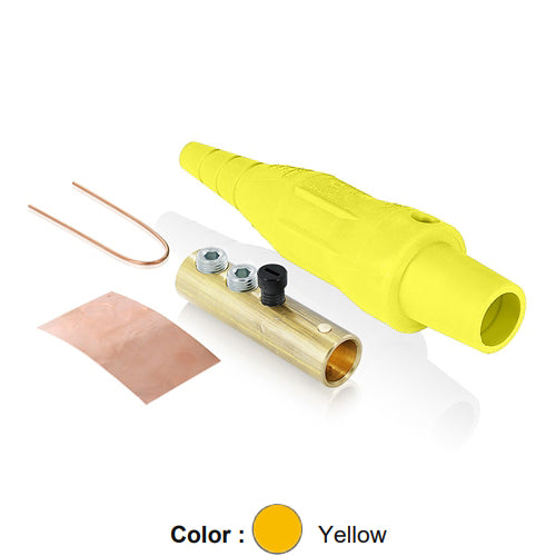 Leviton 16D45-UY, 16 Series Taper Nose Single Pole Cam-Type Female Plug, Contact & Insulator, Detachable, Industrial Grade, 190 Amp Max, 600 VAC/DC Max, Double Set Screw Termination, #6 – #2 AWG, Yellow