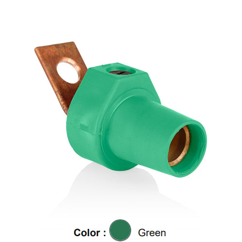 Leviton 16F21-UG, 16 Series Single Pole Cam-Type Female Angle Terminal Connector, Industrial Grade, 1 Hole, Bus Bar Mount, #2 - 4/0 AWG, 400 Amp Max, Green