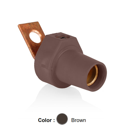 Leviton 16F21-UH, 16 Series Single Pole Cam-Type Female Angle Terminal Connector, Industrial Grade, 1 Hole, Bus Bar Mount, #2 - 4/0 AWG, 400 Amp Max, Brown