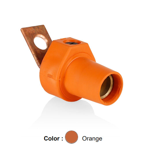 Leviton 16F21-UO, 16 Series Single Pole Cam-Type Female Angle Terminal Connector, Industrial Grade, 1 Hole, Bus Bar Mount, #2 - 4/0 AWG, 400 Amp Max, Orange