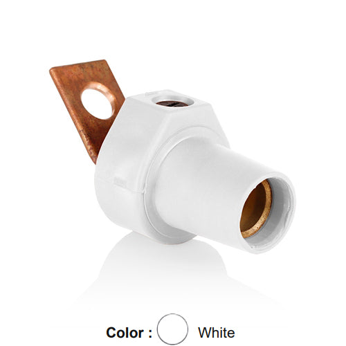 Leviton 16F21-UW, 16 Series Single Pole Cam-Type Female Angle Terminal Connector, Industrial Grade, 1 Hole, Bus Bar Mount, #2 - 4/0 AWG, 400 Amp Max, White