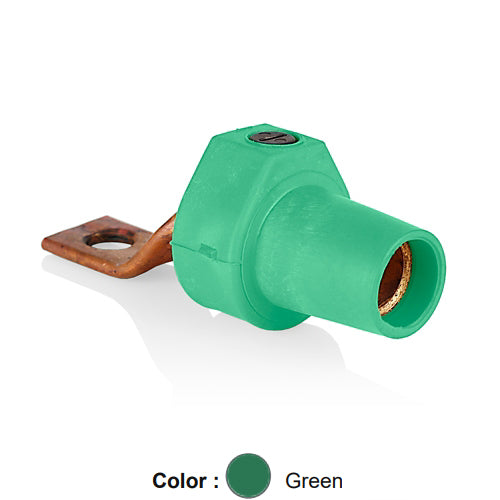 Leviton 16F22-UG, 16 Series Single Pole Cam-Type Female Offset Terminal Connector, Industrial Grade, 1 Hole, Bus Bar Mount, #2 - 4/0 AWG, 400 Amp Max, Green