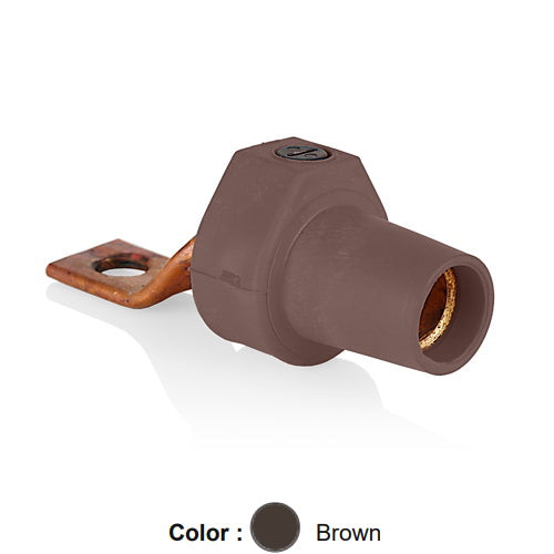 Leviton 16F22-UH, 16 Series Single Pole Cam-Type Female Offset Terminal Connector, Industrial Grade, 1 Hole, Bus Bar Mount, #2 - 4/0 AWG, 400 Amp Max, Brown