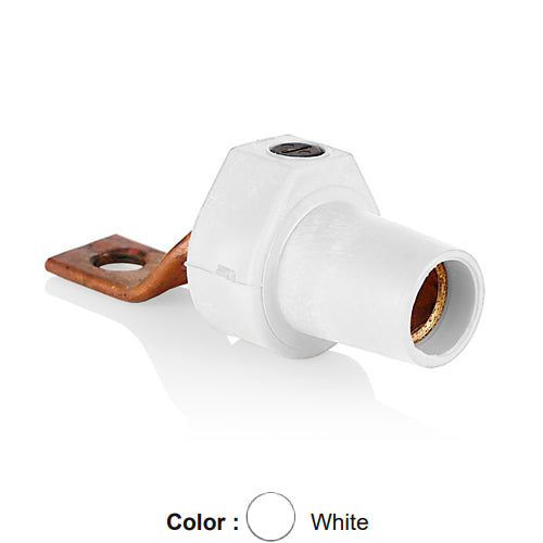 Leviton 16F22-UW, 16 Series Single Pole Cam-Type Female Offset Terminal Connector, Industrial Grade, 1 Hole, Bus Bar Mount, #2 - 4/0 AWG, 400 Amp Max, White