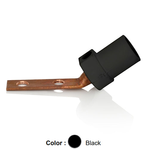 Leviton 16M21-2UE, 16 Series Single Pole Cam-Type Male Angle Terminal Connector, Industrial Grade, 2 Holes, Bus Bar Mount, #2 - 4/0 AWG, 400 Amp Max, Black