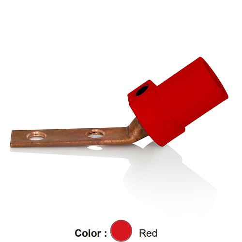 Leviton 16M21-2UR, 16 Series Single Pole Cam-Type Male Angle Terminal Connector, Industrial Grade, 2 Holes, Bus Bar Mount, #2 - 4/0 AWG, 400 Amp Max, Red