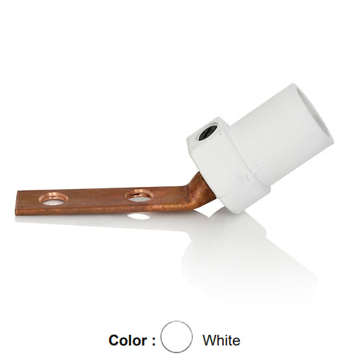 Leviton 16M21-2UW, 16 Series Single Pole Cam-Type Male Angle Terminal Connector, Industrial Grade, 2 Holes, Bus Bar Mount, #2 - 4/0 AWG, 400 Amp Max, White