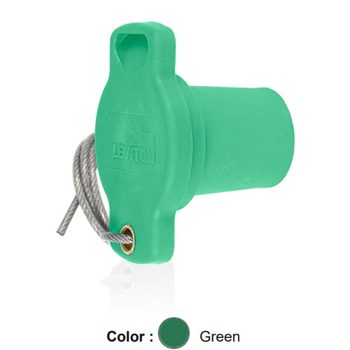 Leviton 16P21-UG, 16 Series Male Protective Cap, Cam-Type, For Use with Male Receptacles, Green