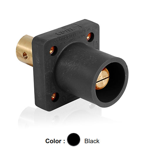 Leviton 16R19-UE, 16 Series Single Pole Cam-Type Male Panel Mount Receptacle with Self-Clinching Nut, Industrial Grade, 90-Degree, Half Round with Tapped Hole Termination, #2 - 4/0 AWG, 400 Amp Max, Black