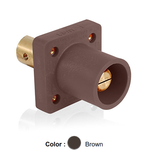 Leviton 16R19-UH, 16 Series Single Pole Cam-Type Male Panel Mount Receptacle with Self-Clinching Nut, Industrial Grade, 90-Degree, Half Round with Tapped Hole Termination, #2 - 4/0 AWG, 400 Amp Max, Brown