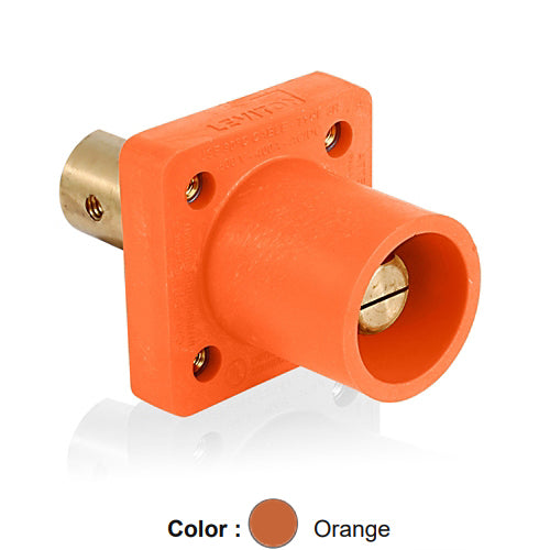 Leviton 16R19-UO, 16 Series Single Pole Cam-Type Male Panel Mount Receptacle with Self-Clinching Nut, Industrial Grade, 90-Degree, Half Round with Tapped Hole Termination, #2 - 4/0 AWG, 400 Amp Max, Orange