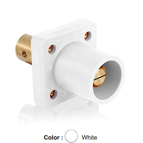 Leviton 16R19-UW, 16 Series Single Pole Cam-Type Male Panel Mount Receptacle with Self-Clinching Nut, Industrial Grade, 90-Degree, Half Round with Tapped Hole Termination, #2 - 4/0 AWG, 400 Amp Max, White
