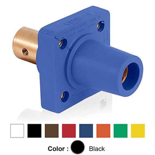 Leviton 16R20-UE, 16 Series Single Pole Cam-Type Female Panel Mount Receptacle with Self-Clinching Nut, Industrial Grade, 90-Degree, Half Round with Tapped Hole Termination, #2 - 4/0 AWG, 400 Amp Max, Black