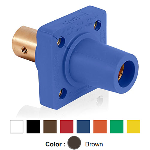 Leviton 16R20-UH, 16 Series Single Pole Cam-Type Female Panel Mount Receptacle with Self-Clinching Nut, Industrial Grade, 90-Degree, Half Round with Tapped Hole Termination, #2 - 4/0 AWG, 400 Amp Max, Brown