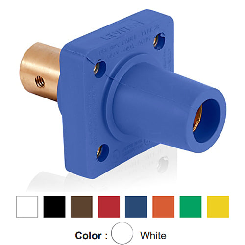Leviton 16R20-UW, 16 Series Single Pole Cam-Type Female Panel Mount Receptacle with Self-Clinching Nut, Industrial Grade, 90-Degree, Half Round with Tapped Hole Termination, #2 - 4/0 AWG, 400 Amp Max, White