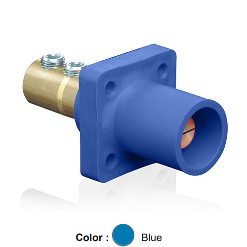 Leviton 16R21-UB, 16 Series Single Pole Cam-Type Male Panel Mount Receptacle, Industrial Grade, 90-Degree, Double Set Screw Termination, 2/0 - 4/0 AWG, 400 Amp Max, Blue
