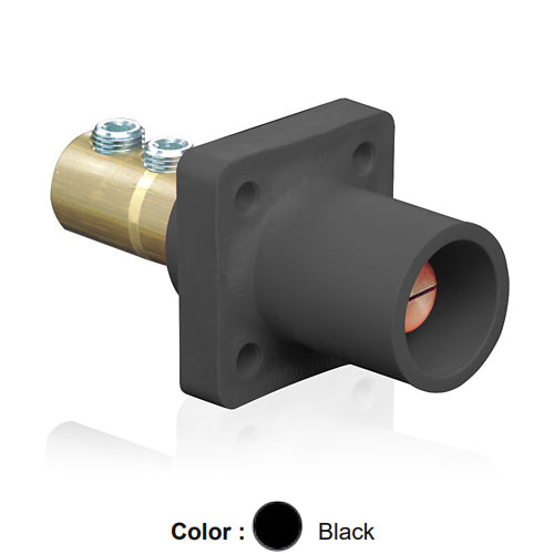 Leviton 16R21-UE, 16 Series Single Pole Cam-Type Male Panel Mount Receptacle, Industrial Grade, 90-Degree, Double Set Screw Termination, 2/0 - 4/0 AWG, 400 Amp Max, Black