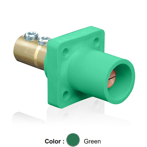 Leviton 16R21-UG, 16 Series Single Pole Cam-Type Male Panel Mount Receptacle, Industrial Grade, 90-Degree, Double Set Screw Termination, 2/0 - 4/0 AWG, 400 Amp Max, Green