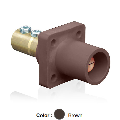 Leviton 16R21-UH, 16 Series Single Pole Cam-Type Male Panel Mount Receptacle, Industrial Grade, 90-Degree, Double Set Screw Termination, 2/0 - 4/0 AWG, 400 Amp Max, Brown