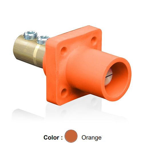 Leviton 16R21-UO, 16 Series Single Pole Cam-Type Male Panel Mount Receptacle, Industrial Grade, 90-Degree, Double Set Screw Termination, 2/0 - 4/0 AWG, 400 Amp Max, Orange