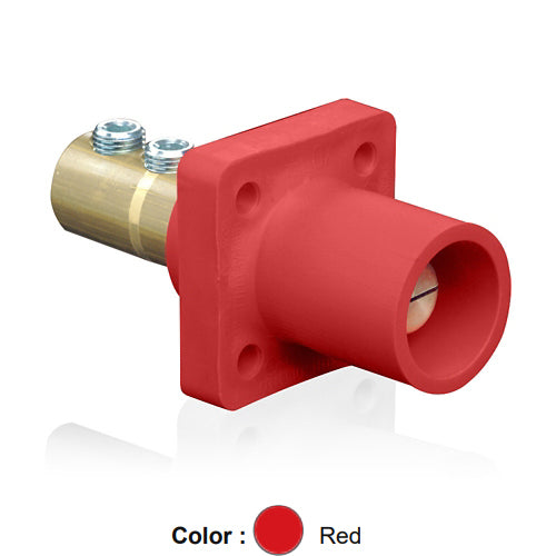 Leviton 16R21-UR, 16 Series Single Pole Cam-Type Male Panel Mount Receptacle, Industrial Grade, 90-Degree, Double Set Screw Termination, 2/0 - 4/0 AWG, 400 Amp Max, Red
