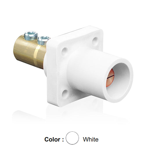 Leviton 16R21-UW, 16 Series Single Pole Cam-Type Male Panel Mount Receptacle, Industrial Grade, 90-Degree, Double Set Screw Termination, 2/0 - 4/0 AWG, 400 Amp Max, White