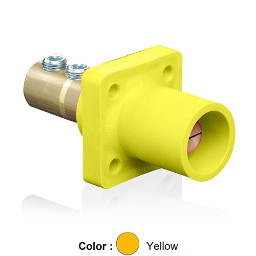 Leviton 16R21-UY, 16 Series Single Pole Cam-Type Male Panel Mount Receptacle, Industrial Grade, 90-Degree, Double Set Screw Termination, 2/0 - 4/0 AWG, 400 Amp Max, Yellow