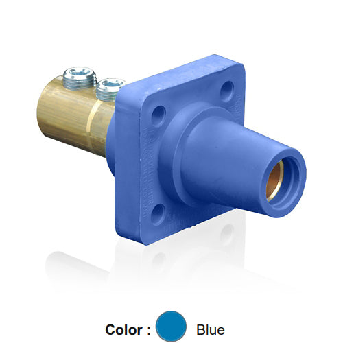 Leviton 16R22-UB, 16 Series Single Pole Cam-Type Female Panel Mount Receptacle, Industrial Grade, 90-Degree, Double Set Screw Termination, 2/0 - 4/0 AWG, 400 Amp Max, Blue