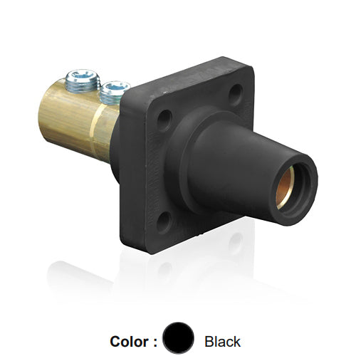 Leviton 16R22-UE, 16 Series Single Pole Cam-Type Female Panel Mount Receptacle, Industrial Grade, 90-Degree, Double Set Screw Termination, 2/0 - 4/0 AWG, 400 Amp Max, Black