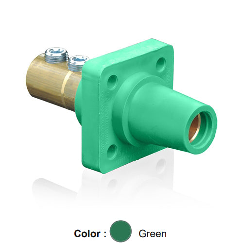 Leviton 16R22-UG, 16 Series Single Pole Cam-Type Female Panel Mount Receptacle, Industrial Grade, 90-Degree, Double Set Screw Termination, 2/0 - 4/0 AWG, 400 Amp Max, Green
