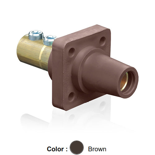 Leviton 16R22-UH, 16 Series Single Pole Cam-Type Female Panel Mount Receptacle, Industrial Grade, 90-Degree, Double Set Screw Termination, 2/0 - 4/0 AWG, 400 Amp Max, Brown