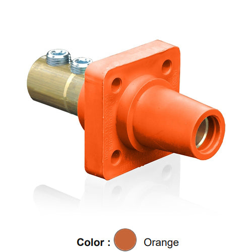 Leviton 16R22-UO, 16 Series Single Pole Cam-Type Female Panel Mount Receptacle, Industrial Grade, 90-Degree, Double Set Screw Termination, 2/0 - 4/0 AWG, 400 Amp Max, Orange