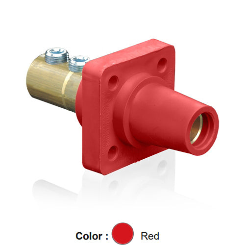 Leviton 16R22-UR, 16 Series Single Pole Cam-Type Female Panel Mount Receptacle, Industrial Grade, 90-Degree, Double Set Screw Termination, 2/0 - 4/0 AWG, 400 Amp Max, Red
