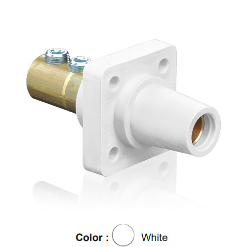 Leviton 16R22-UW, 16 Series Single Pole Cam-Type Female Panel Mount Receptacle, Industrial Grade, 90-Degree, Double Set Screw Termination, 2/0 - 4/0 AWG, 400 Amp Max, White