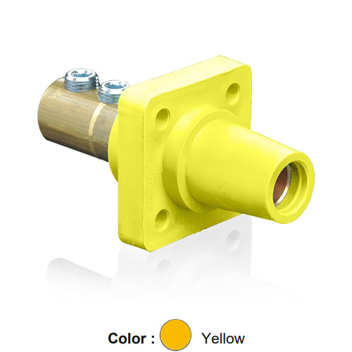 Leviton 16R22-UY, 16 Series Single Pole Cam-Type Female Panel Mount Receptacle, Industrial Grade, 90-Degree, Double Set Screw Termination, 2/0 - 4/0 AWG, 400 Amp Max, Yellow